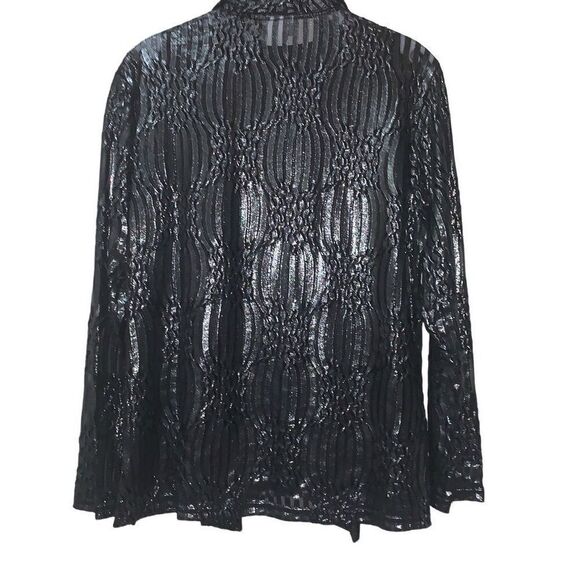 ReBeKah Womens Size Small Collared Shirt and Tank Blouse Set Black Shimmer Sheer - Picture 2 of 7